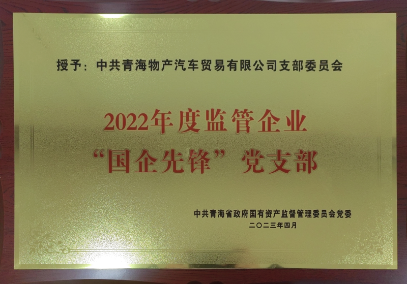 物產(chǎn)汽貿公司黨支部榮獲2022年度監管企業(yè)  “國企先鋒”黨支部榮譽(yù)稱(chēng)號