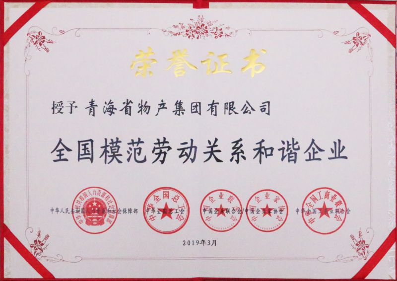 2019年全國模范勞動(dòng)關(guān)系和諧企業(yè)證書(shū)